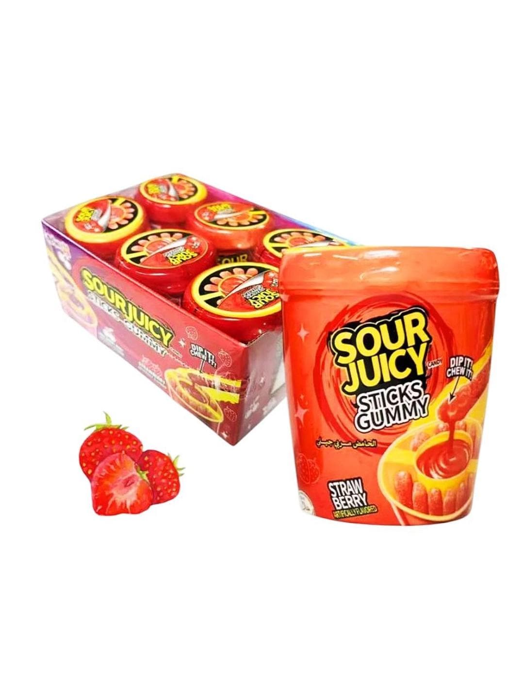 پاستیل ماری شکری با سس ترش sour juicy بسته 6 عددی طعم توت فرنگی